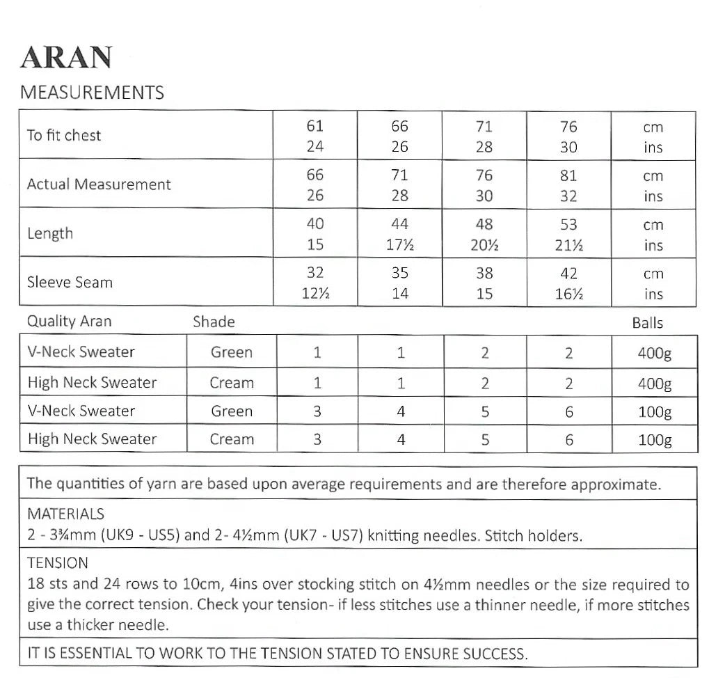 Knitting Pattern UKHKA/161 - Cabled Jumpers in Aran