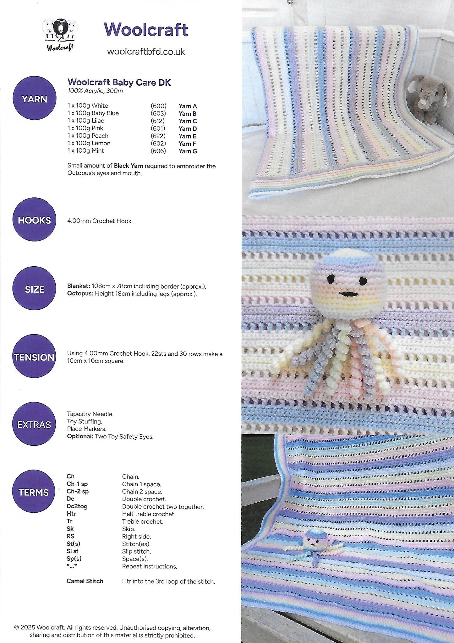 Knitting Pattern WC3005 - Rainbow Baby Blanket and Mini Octopus in Baby Care DK