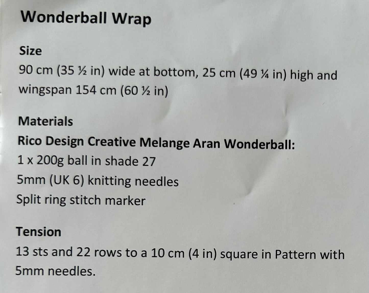 Knitting Pattern - Wonderball Aran Wrap - FREE (Only with purchase of yarn)