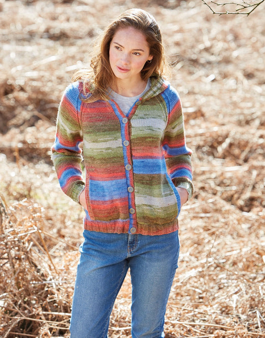 Knitting Pattern 10032 - LADIES HOODED CARDIGAN IN HAYFIELD SPIRIT DK