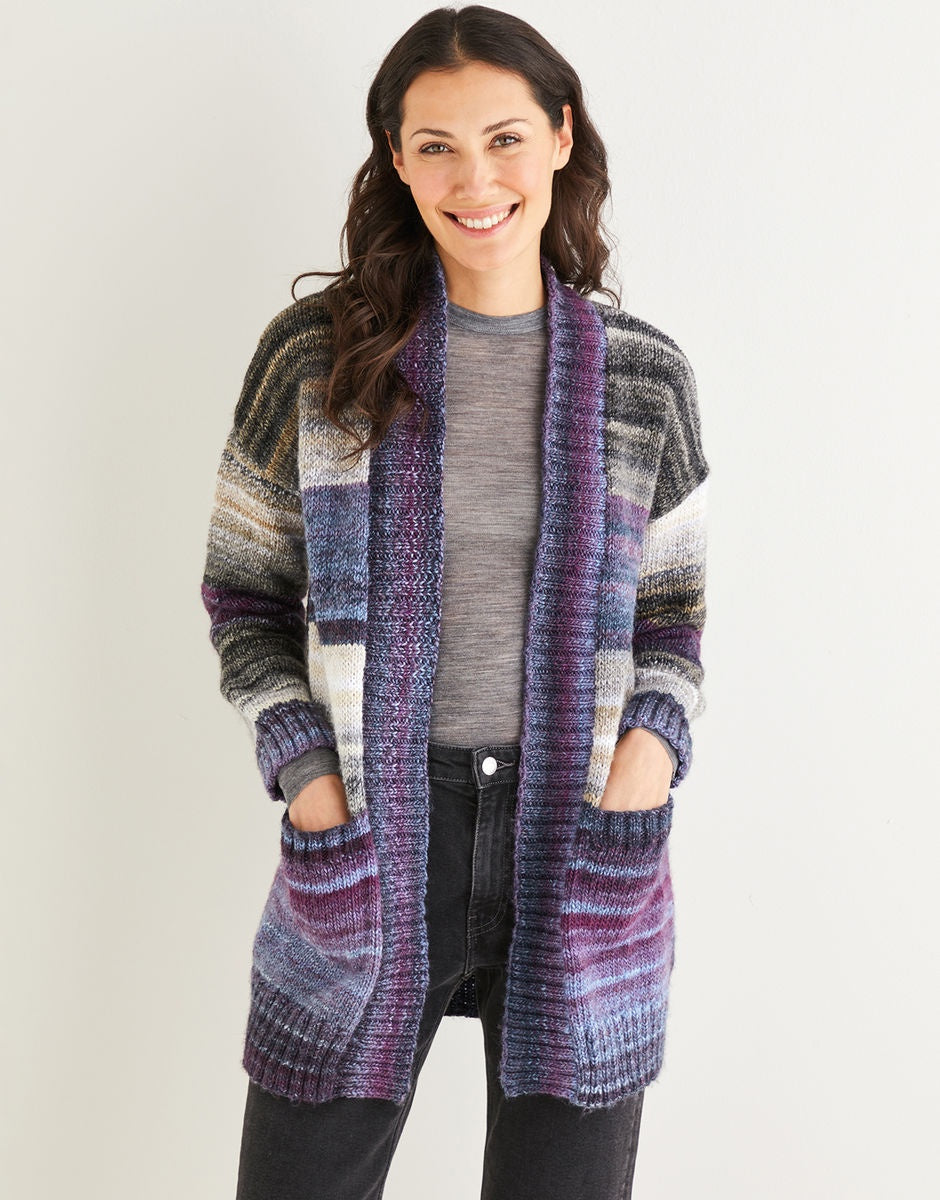 Knitting Pattern 10138 - WOMEN’S WIDE RIB LONGLINE CARDIGAN IN SIRDAR JEWELSPUN ARAN