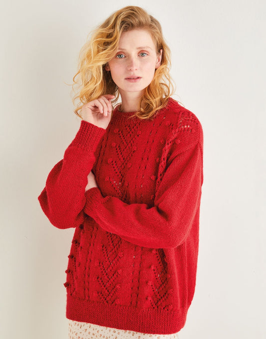 Knitting Pattern 10197 - LACE AND BOBBLE TEXTURED SWEATER IN SIRDAR COUNTRY CLASSIC DK