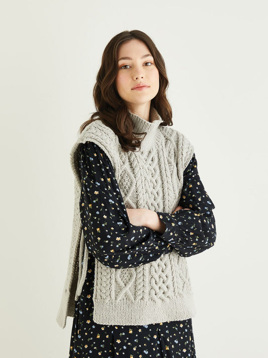 Knitting Pattern 10319 - FUNNEL NECK TIE-SIDE VEST IN HAYFIELD BONUS ARAN WITH WOOL