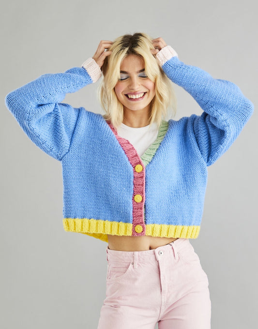 BEST SELLER - Knitting Pattern 10600 - CONTRAST RIB CARDIGAN IN HAYFIELD BONUS CHUNKY