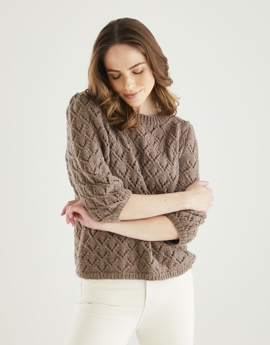 PDF - Knitting Pattern 10604 - SHORT SLEEVE SWEATER IN HAYFIELD BONUS ARAN