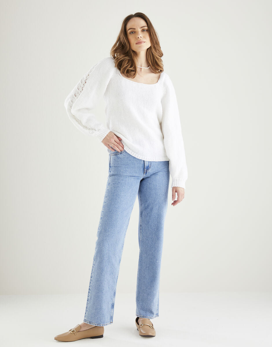PDF - Knitting Pattern 10605 - SQUARE NECK LACE SLEEVE SWEATER IN HAYFIELD BONUS ARAN