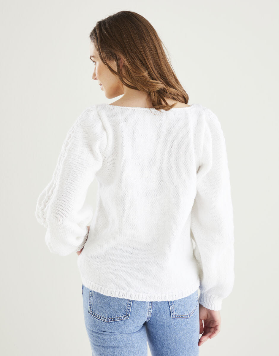 PDF - Knitting Pattern 10605 - SQUARE NECK LACE SLEEVE SWEATER IN HAYFIELD BONUS ARAN