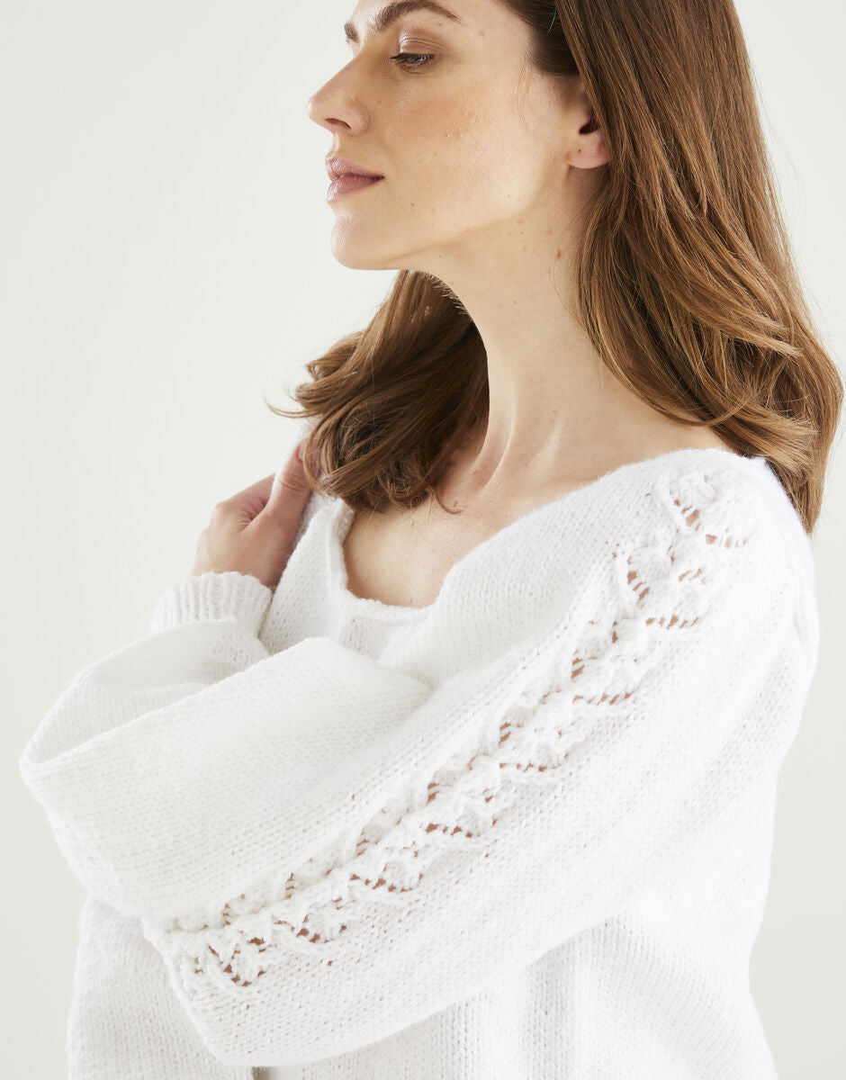 PDF - Knitting Pattern 10605 - SQUARE NECK LACE SLEEVE SWEATER IN HAYFIELD BONUS ARAN