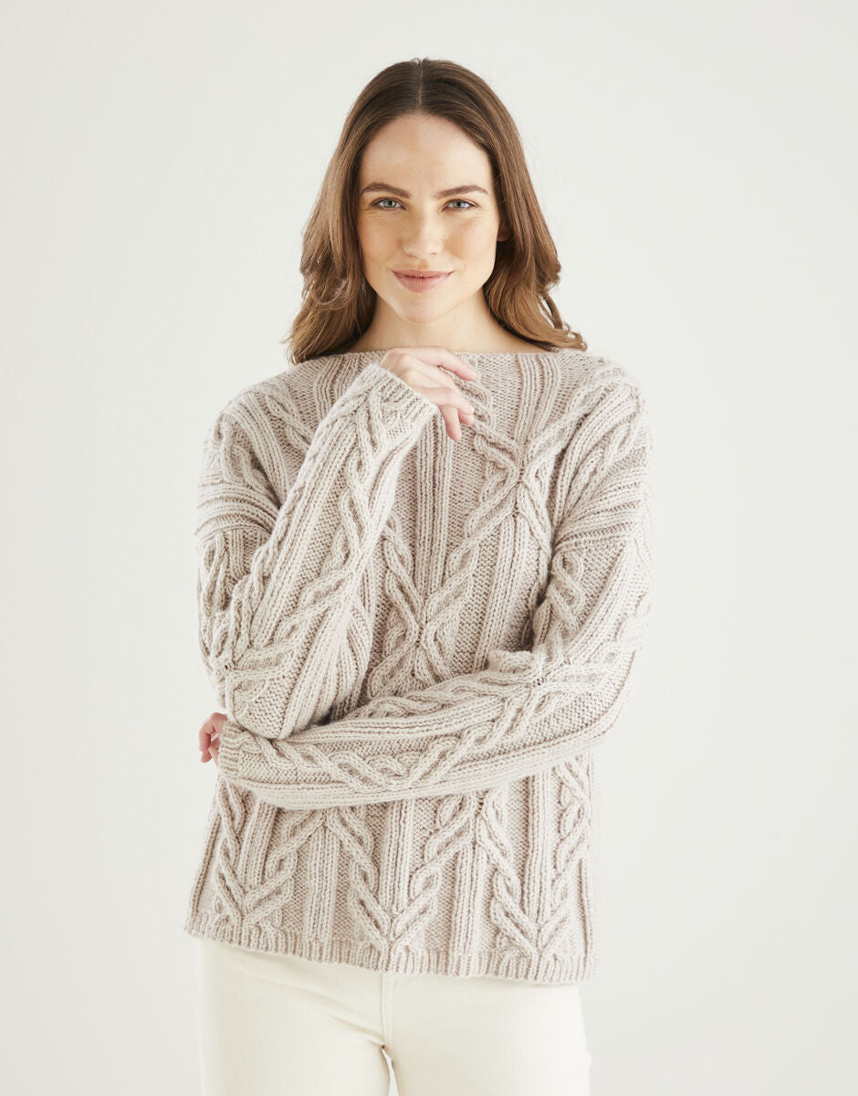 PDF - Knitting Pattern 10607 - DIAMOND CABLE SWEATER IN HAYFIELD BONUS ARAN