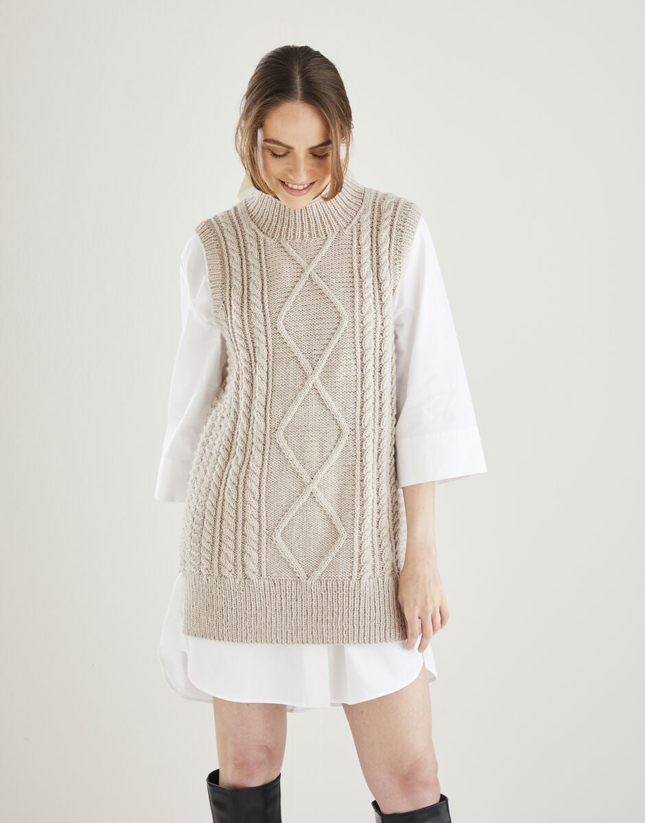 PDF - Knitting Pattern 10608 - SLEEVLESS CABLE TUNIC IN HAYFIELD BONUS ARAN