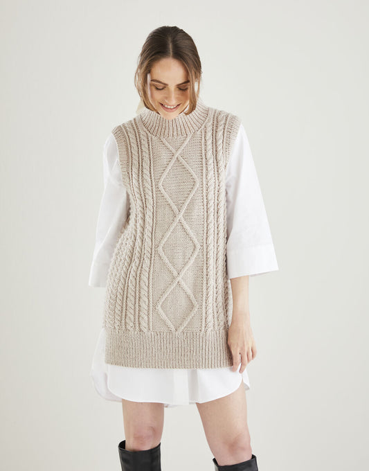 PDF - Knitting Pattern 10608 - SLEEVLESS CABLE TUNIC IN HAYFIELD BONUS ARAN