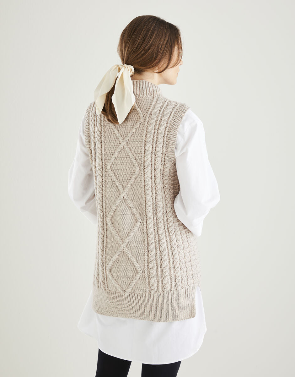 PDF - Knitting Pattern 10608 - SLEEVLESS CABLE TUNIC IN HAYFIELD BONUS ARAN