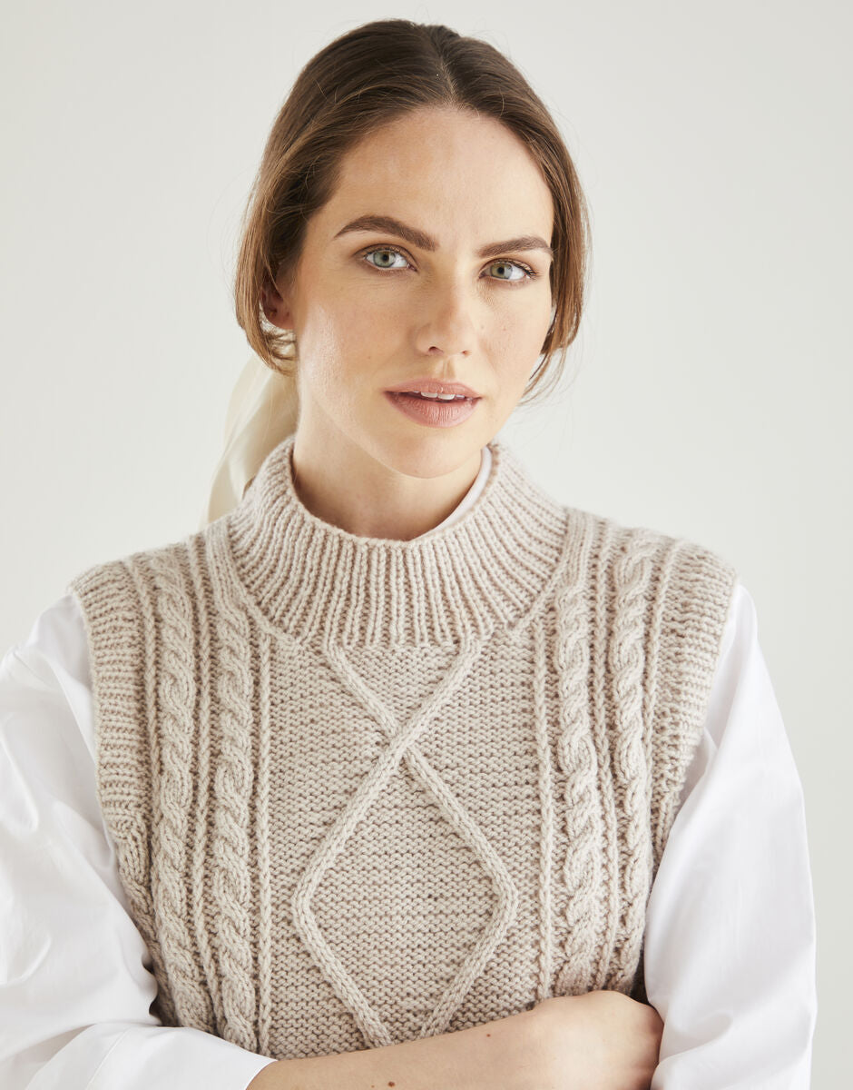 PDF - Knitting Pattern 10608 - SLEEVLESS CABLE TUNIC IN HAYFIELD BONUS ARAN