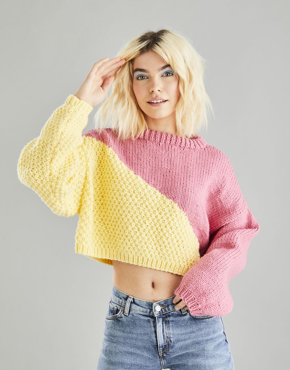 *FREE* - PDF - Knitting Pattern 10632 - CONTRAST CROPPED SWEATER IN HAYFIELD BONUS CHUNKY