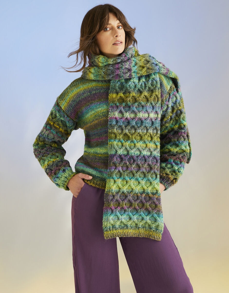 Knitting Pattern 10706 - KELP SLEEVE SWEATER AND SCARF IN SIRDAR JEWELSPUN WITH WOOL CHUNKY
