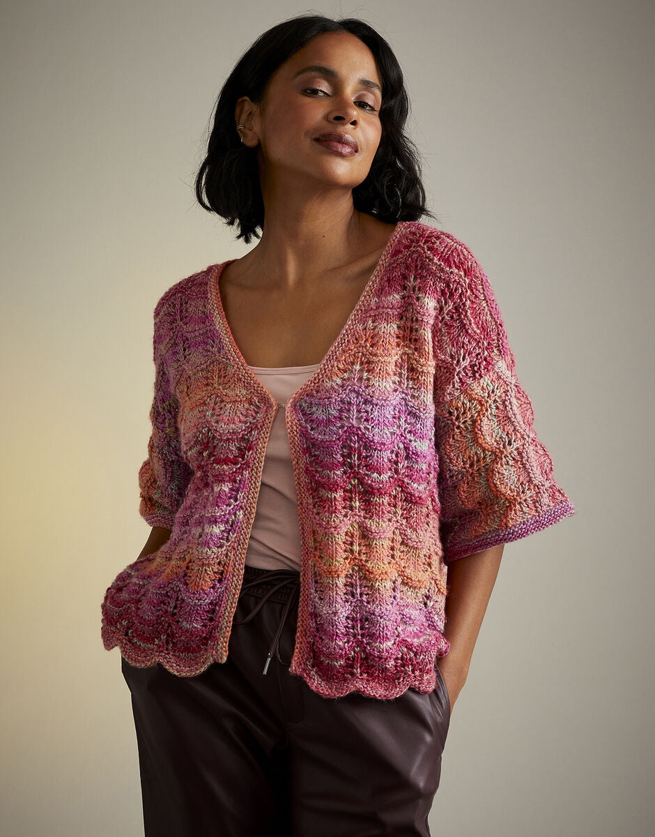 Knitting Pattern 10715 - HOT HOUSE FLOWERS CARDIGAN IN SIRDAR JEWELSPUN ARAN