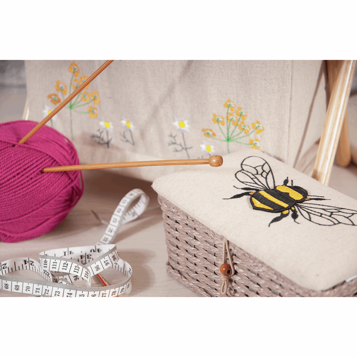 SEWING BOX - WOVEN BASKET- LINEN BEE