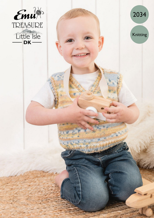 Knitting Pattern 2034 - Child's Sleeveless Jumper In Emu Treasure Little Isle DK