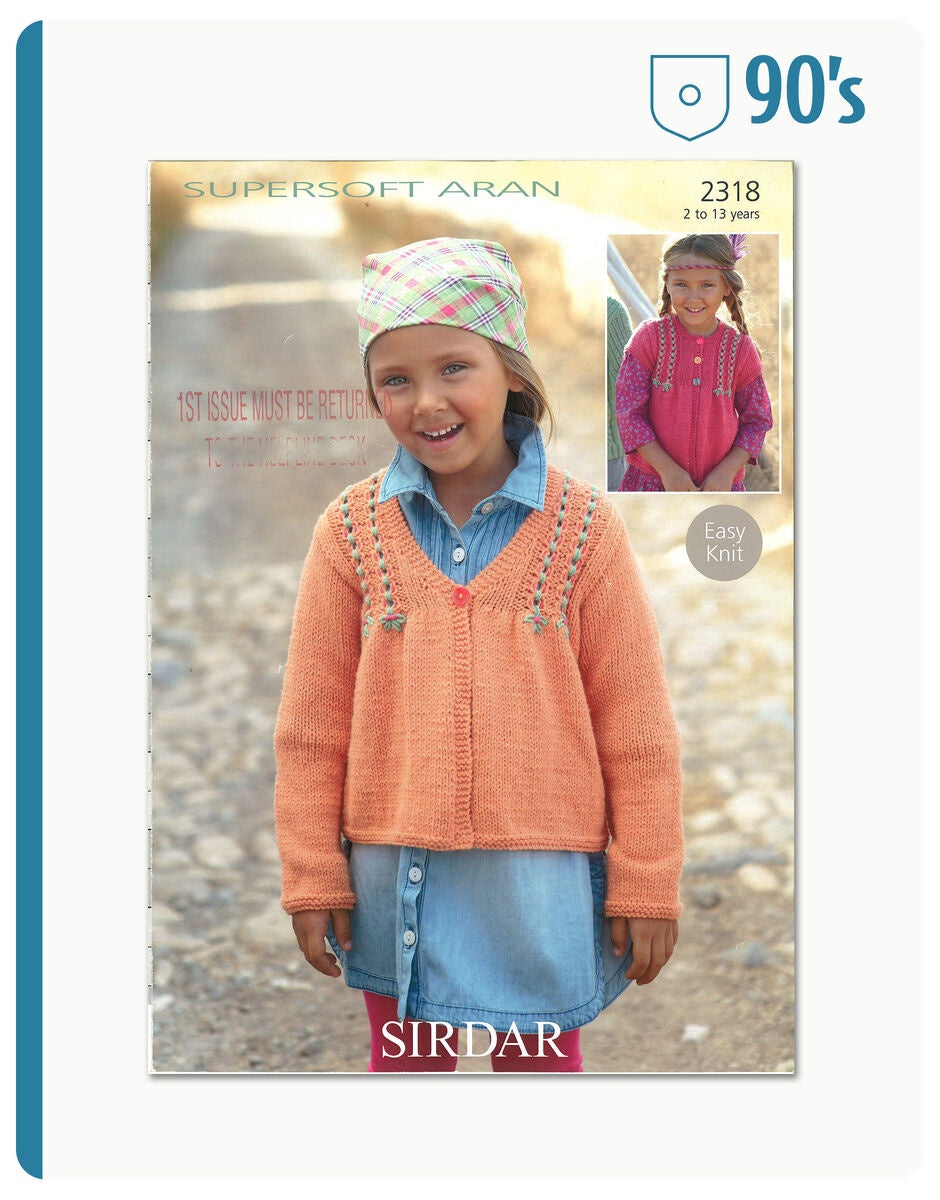 Knitting Pattern 2318 - 90'S CHILDREN'S CARDIGAN IN SUPERSOFT ARAN