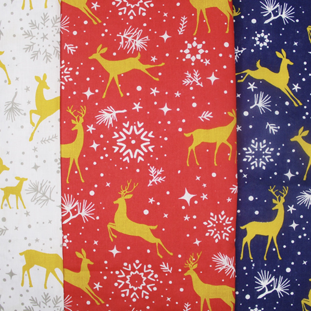 PRANCING REINDEERS POLYCOTTON - Choice of 3 Colours – Mavis of Bushey