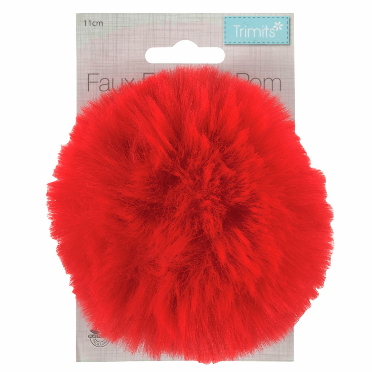 FAUX FUR POM POM - 1PIECE - 11cm - RED