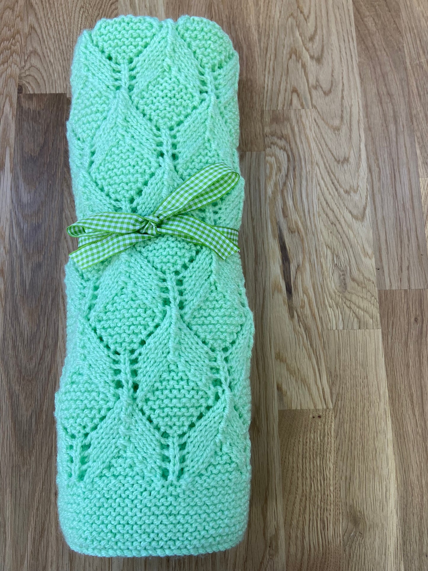 BABY BLANKET - HAND KNITTED - Mint Green - Blocks