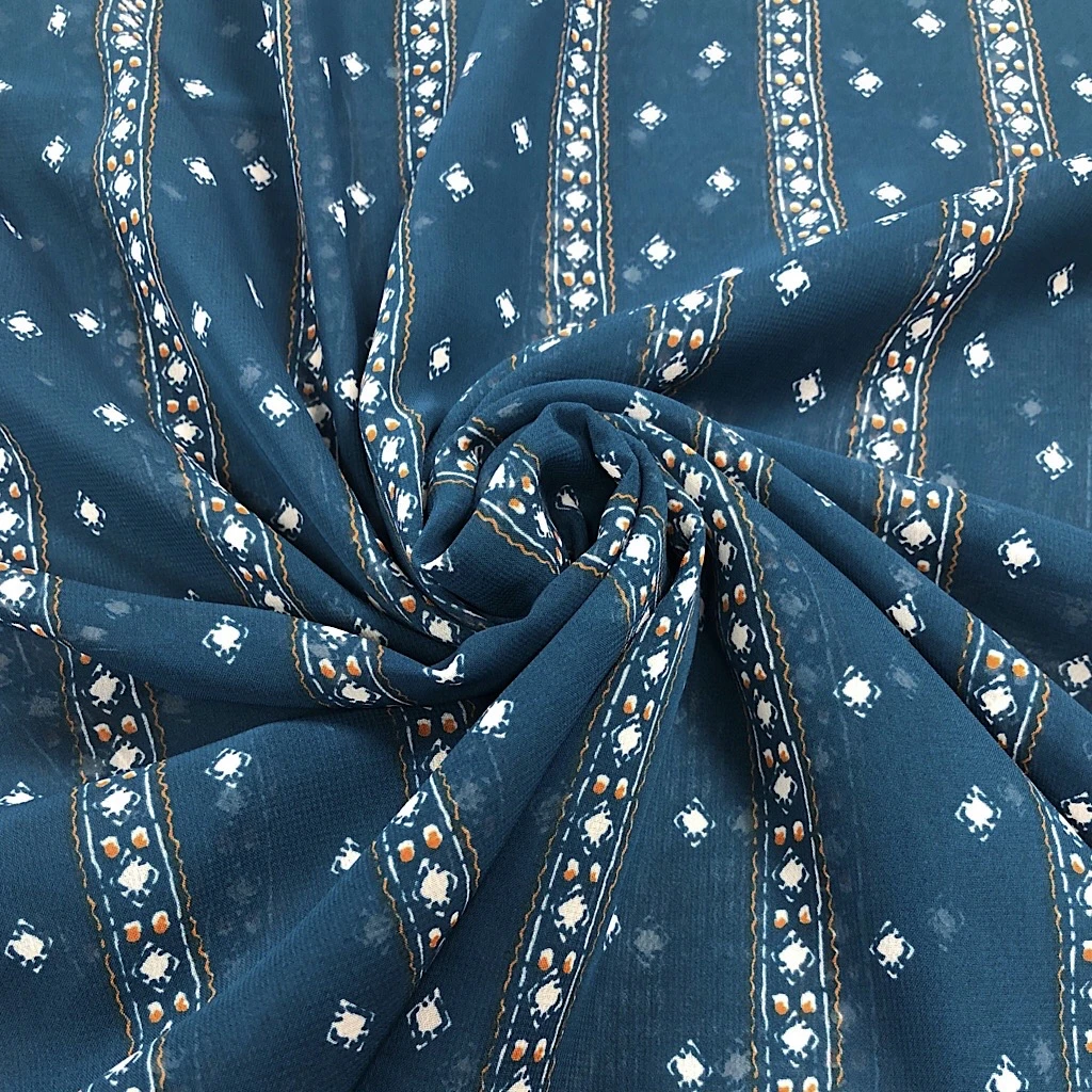 TEAL STRIPED CHIFFON FABRIC
