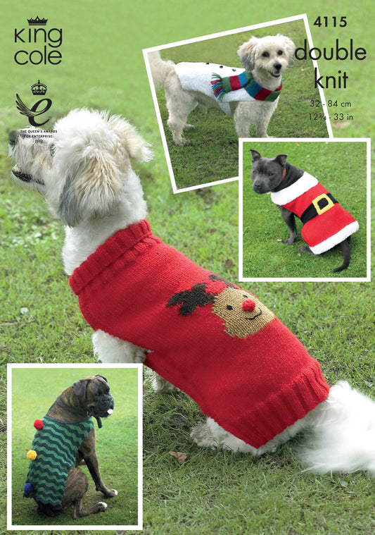 Knitting Pattern 4115 - Christmas Dog Coats Knitted with Merino DK & Cuddles DK