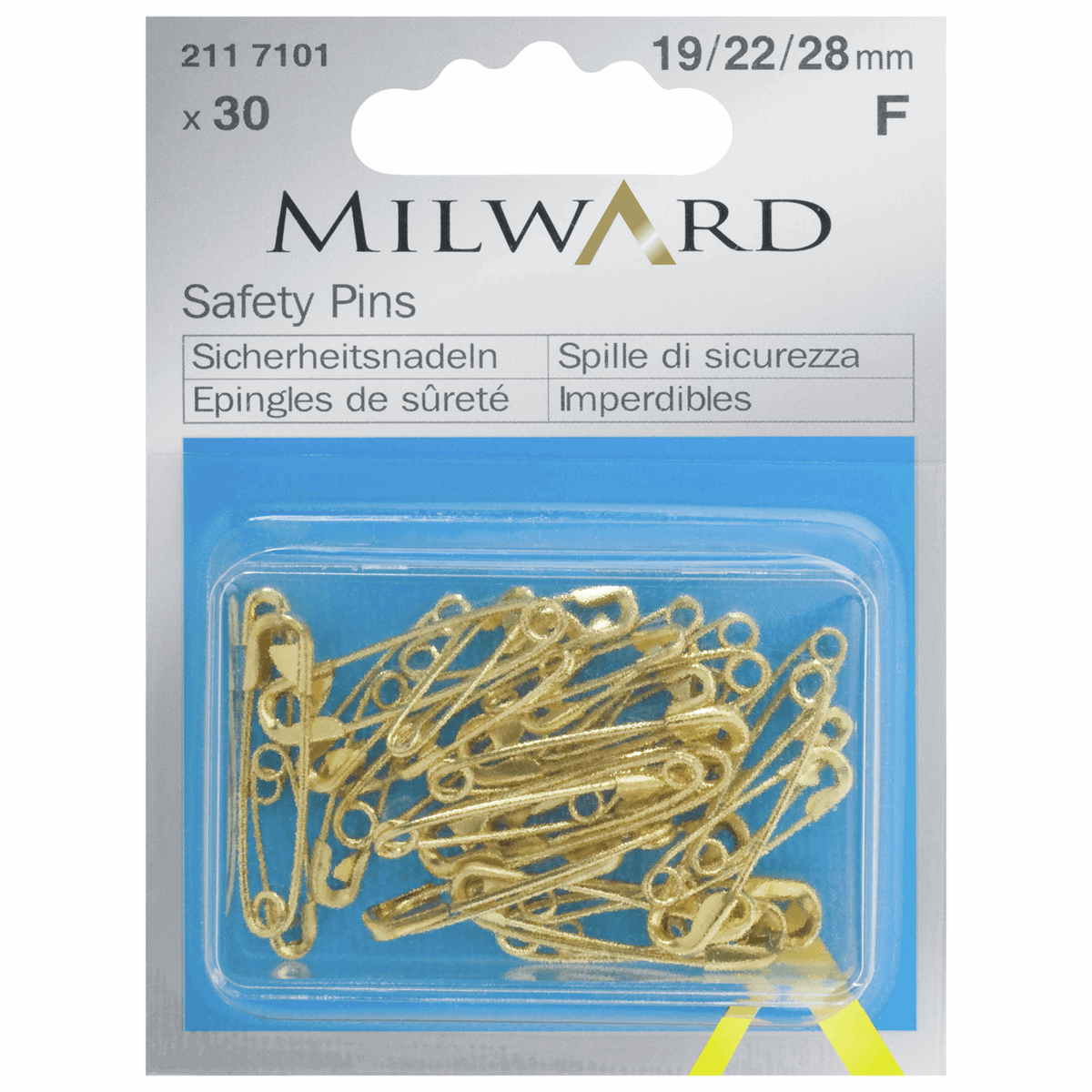 SAFETY PINS x 30 - Assorted 19/22/28mm Brass