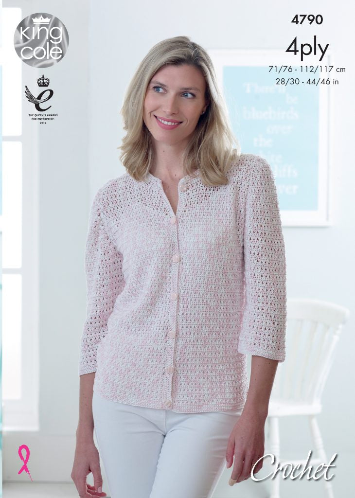 Crochet Pattern 4790 - Cardigan Crocheted in Giza Cotton Sorbet 4Ply & Giza Cotton 4ply