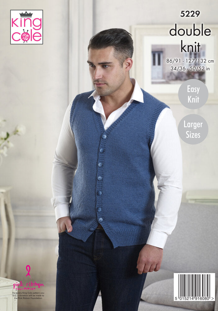 Knitting Pattern 5229 - Mens V Neck Waistcoat and Tank Top