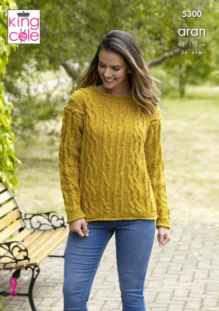 Knitting Pattern 5300 - Sweater & Cardigan Knitted in Big Value Aran