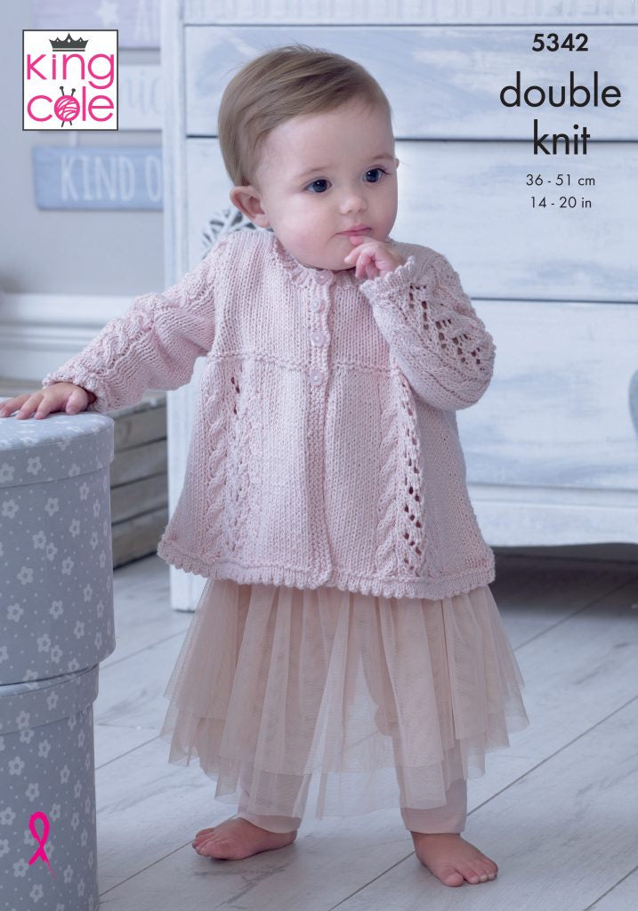 Knitting Pattern 5342 - Matinee Jacket, Hat, Cushion & Blanket Knitted in Finesse Cotton Silk DK