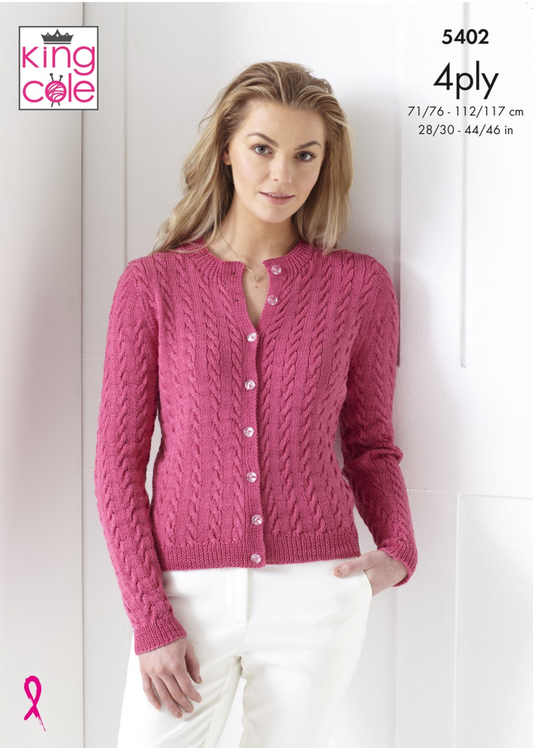 Knitting Patterns 5402 - Cardigan & Slipover Knitted in Giza Cotton 4ply