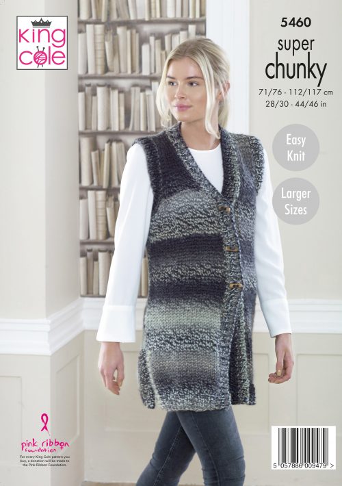 Knitting Pattern 5460 - Cardigan & Waistcoat Knitted in Explorer Super Chunky