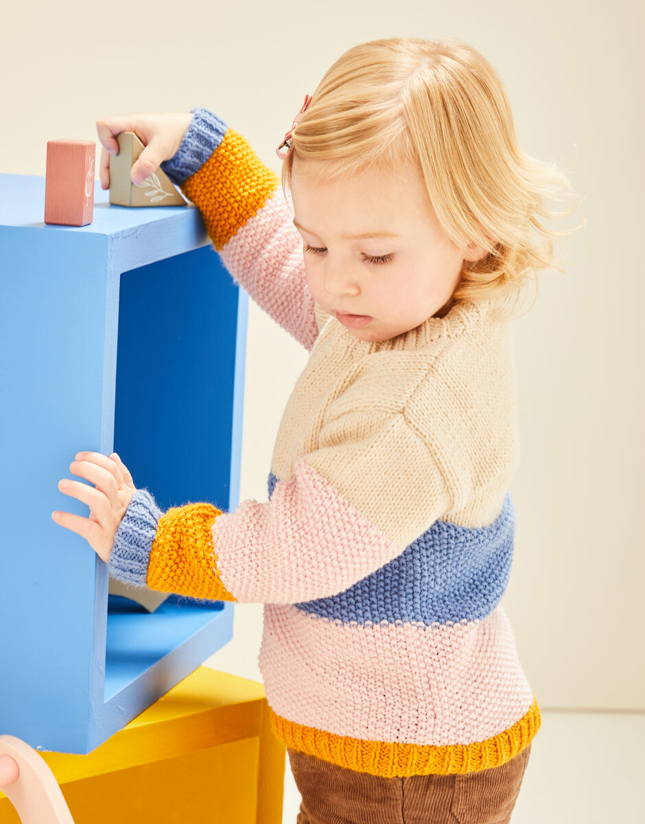 PDF - Knitting Pattern 5487 - BABY COLOUR BLOCK SWEATER IN SNUGGLY DK