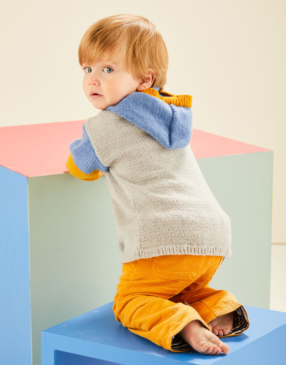 PDF - Knitting Pattern 5489 - BABY COLOUR BLOCK HOODIE IN SNUGGLY DK
