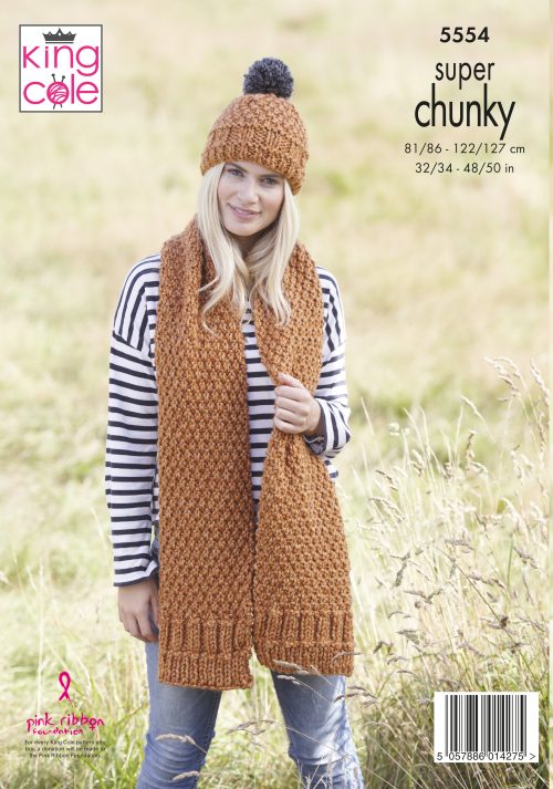 Knitting Pattern 5554 - Scarf, Cardigan & Hat Knitted in Big Value Super Chunky Stormy
