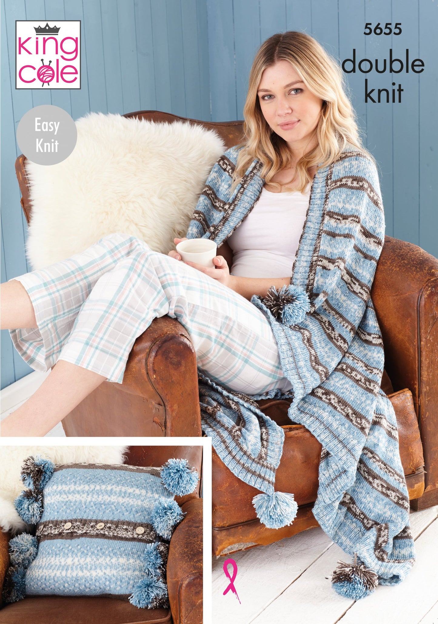 Knitting Pattern 5655 - Cushion, Throw, Tea Cosy & Hot Water Bottle Cover Knitted in Fjord DK