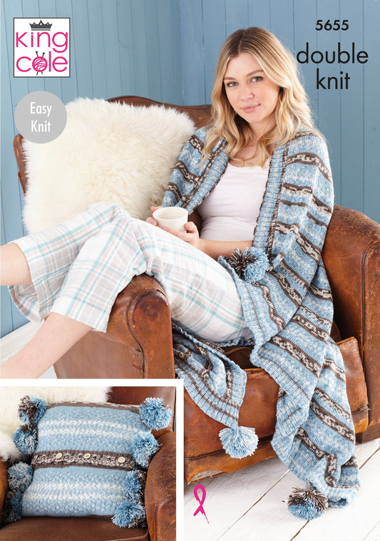 Knitting Pattern 5655 - Cushion, Throw, Tea Cosy & Hot Water Bottle Cover Knitted in Fjord DK