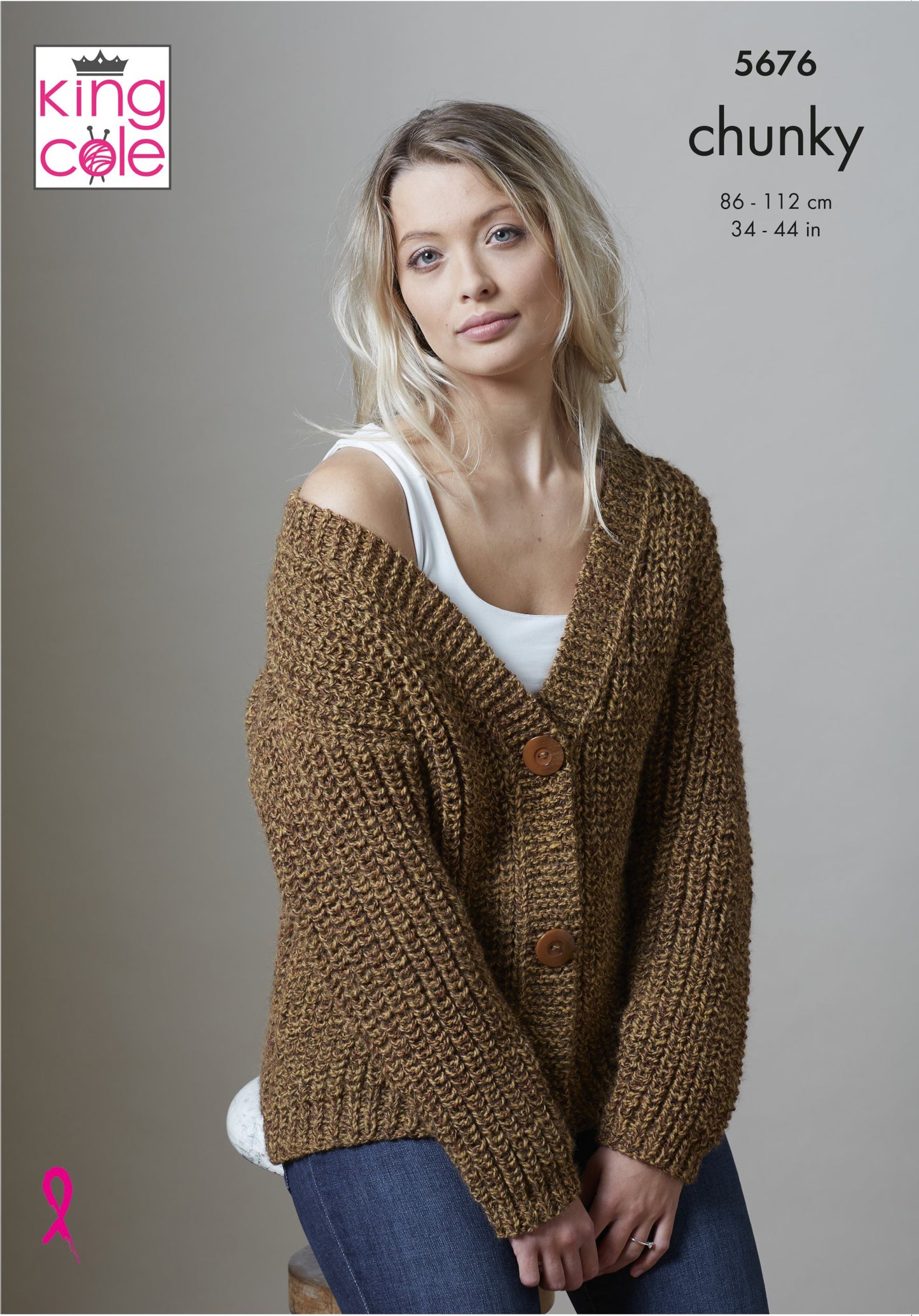 BEST SELLER - Knitting Pattern 5676 - Cardigan & Sweater Knitted in Big Value Poplar Chunky
