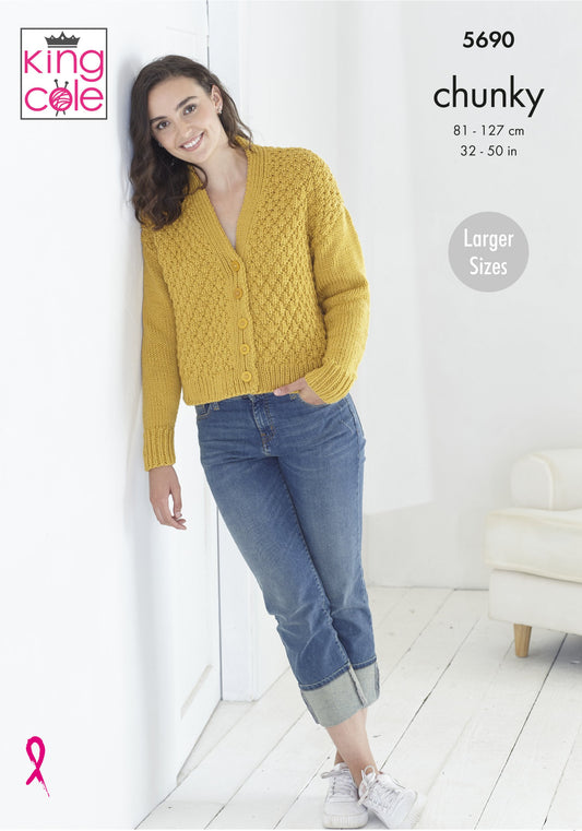 Knitting Pattern 5690 - Cardigans Knitted in Ultra Soft Chunky