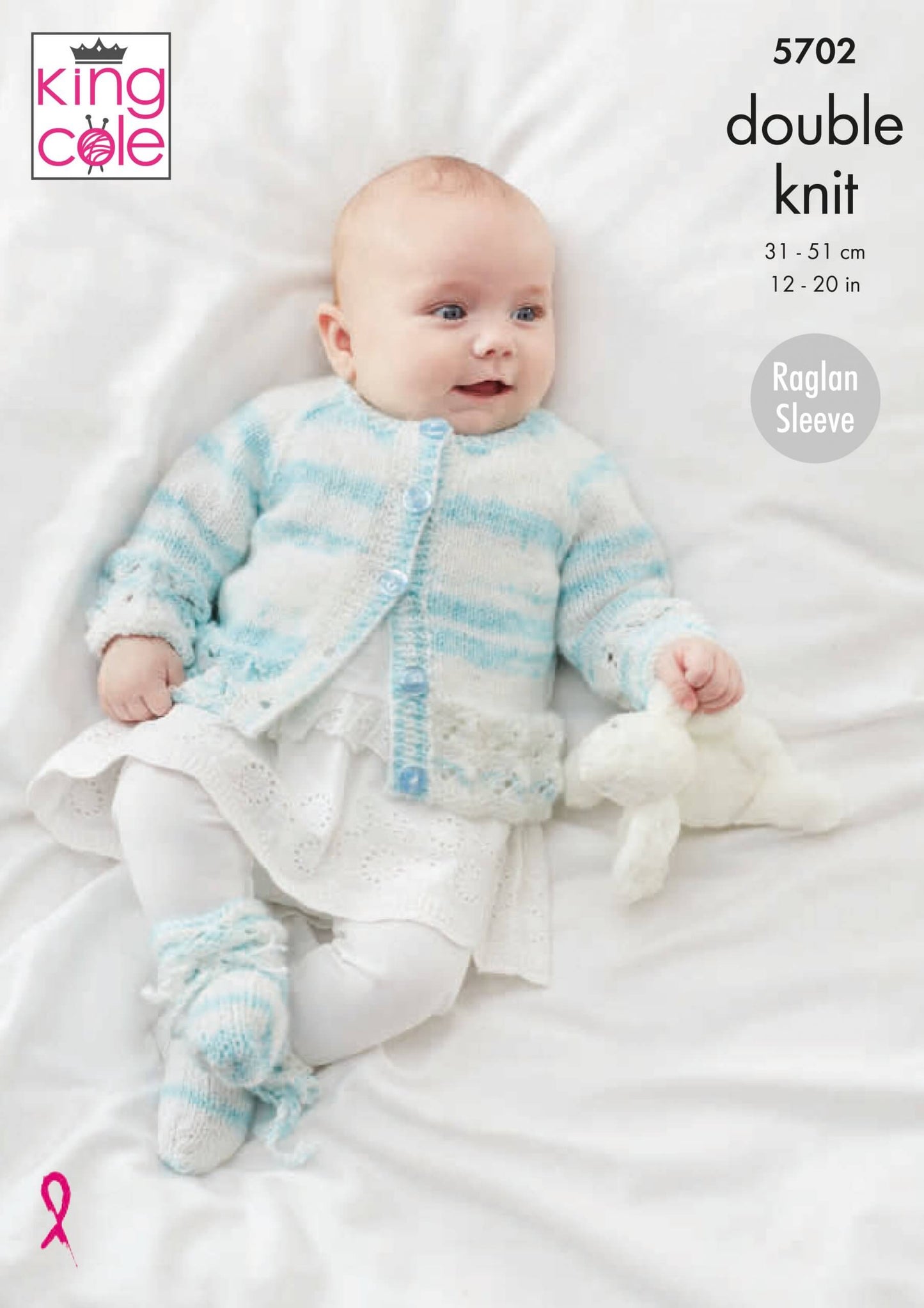 Knitting Pattern 5702 - Cardigan, Matinee Coat, Sweater & Booties Knitted in Baby Stripe DK