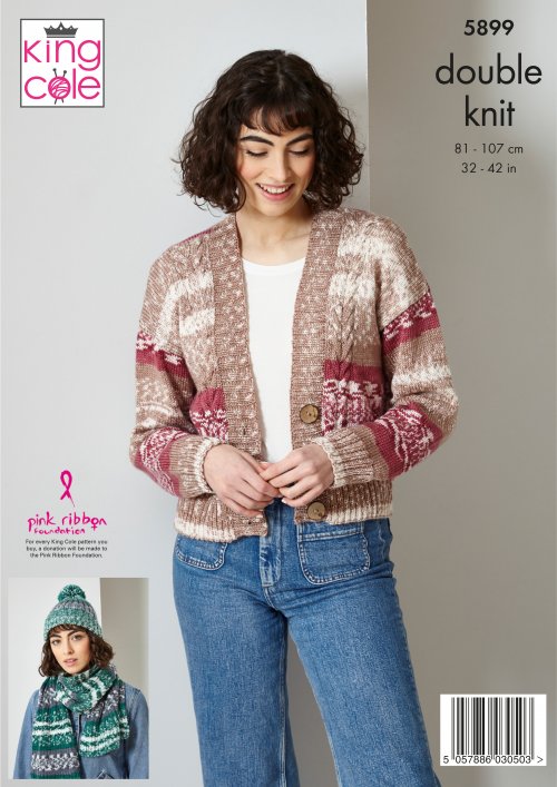 Knitting Pattern 5899 - Cardigan, Sweater, Scarf & Hat Knitted in Fjord DK