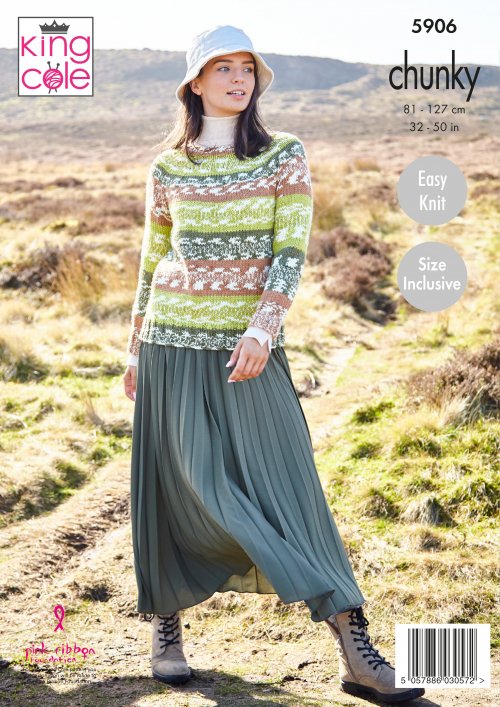 Knitting Pattern 5906 - Sweater and Cardigan: Knitted in King Cole Nordic Chunky