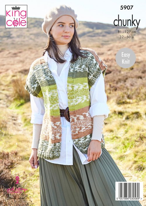 Knitting Pattern 5907 - Cardigan and Waistcoat: Knitted in King Cole Nordic Chunky