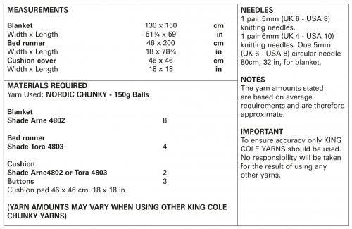 Knitting Pattern 5909 - Blanket, Bed Runner & Cushion Cover: Knitted in King Cole Nordic Chunky