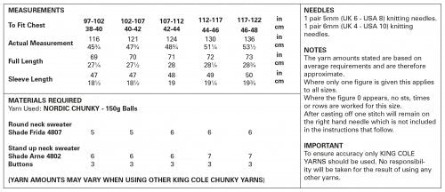 Knitting Pattern 5910 - Mens Round and Stand Up Neck Sweaters: Knitted in King Cole Nordic Chunky
