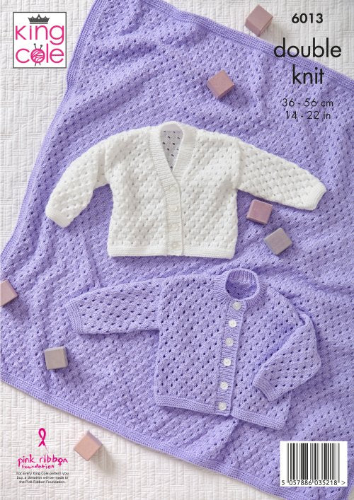Knitting Pattern 6013 - Cardigans and Blanket in King Cole Comfort Baby DK