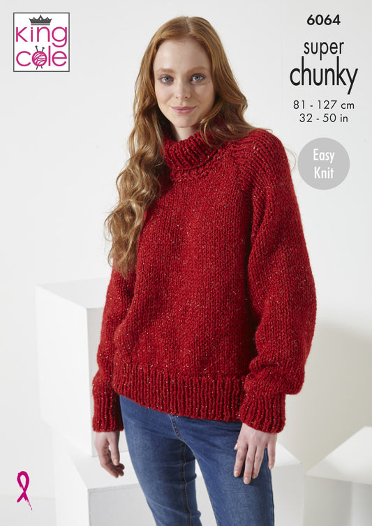 Knitting Pattern 6064 - Sweaters Knitted in Celestial Super Chunky